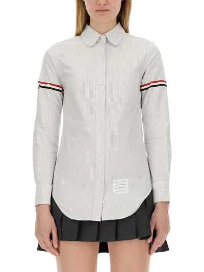 Thom Browne Button-down Collar Shirt With Subtle Striped Pattern In Blue