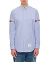 Thom Browne Button-down Cotton Shirt With Grosgrain Detailing And Logo Patch In Blue