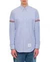 Thom Browne Button-down Cotton Shirt With Grosgrain Detailing And Logo Patch In Multi