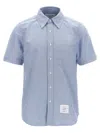 Thom Browne Collared Shirt With Front Pocket And Short Sleeves In Blue