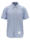Thom Browne Collared Shirt With Front Pocket And Short Sleeves In Blue