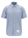 Thom Browne Collared Shirt With Front Pocket And Short Sleeves In Light Blue