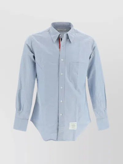 Thom Browne Button-down Shirt With Curved Hem And Pocket In Blue