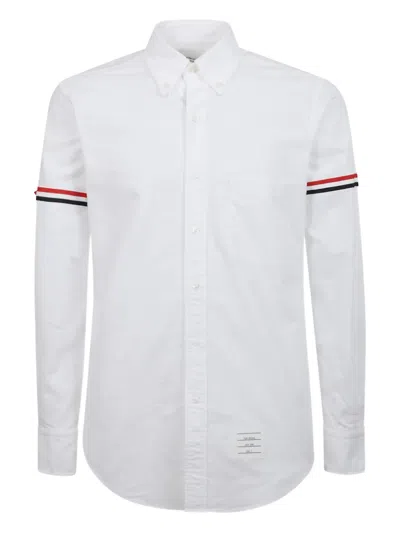 Thom Browne Button-down Collar Grosgrain-trimmed Cotton-poplin Shirt In White