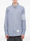 Thom Browne Flannel 4-bar Straight Fit Shirt Man Polo Shirt Multicolored Size L Cotton In Blue