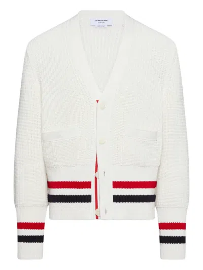 Thom Browne Button-fastening Striped-detailing Cardigan In White