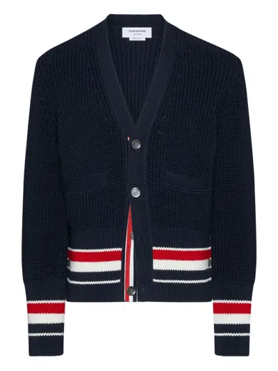 Thom Browne Button-fastening V-neck Cotton Cardigan In Blue