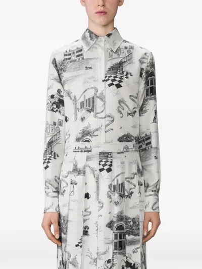 Thom Browne Button-fatening Toile-print Shirt In White