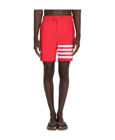 Thom Browne Button Front Board Short W/ Adjustable Elastic Back  4bar In Swim Tech In Red