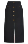 Thom Browne Button Front Wool Midi Skirt In Black