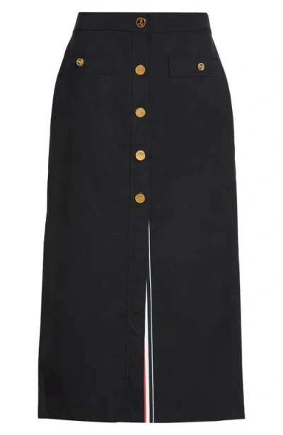 Thom Browne Button Front Wool Midi Skirt In Navy