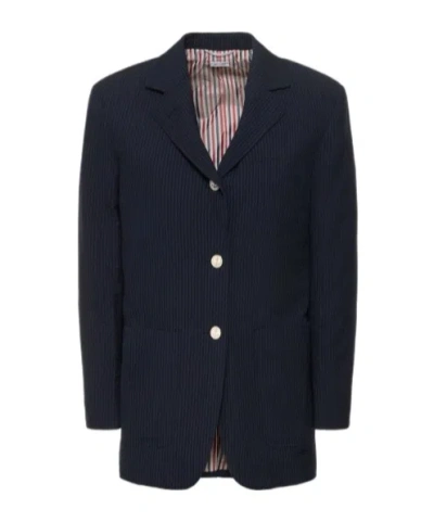 Thom Browne Button Long-sleeved Casual Jacket In Blue