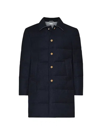 Thom Browne Button Padded Coat In Blue
