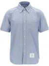 Thom Browne Collared Shirt With Front Pocket And Short Sleeves In Blau