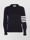 Thom Browne Buttoned Crewneck Knitwear With Ribbed Hem In Black