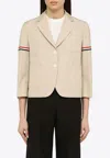 Thom Browne Cropped Striped Grosgrain-trimmed Canvas Blazer In Beige