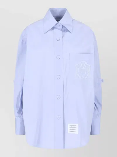 Thom Browne Buttoned Cuff Long Sleeve Shirt Chest Pocket In Blue