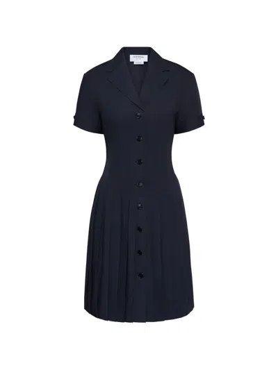 Thom Browne Buttoned Pleated Midi Dress In Blue