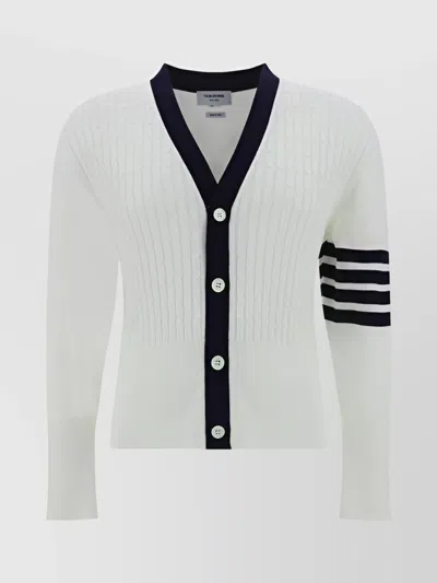 Thom Browne Buttoned Side Slit Cable Knit Cardigan In White