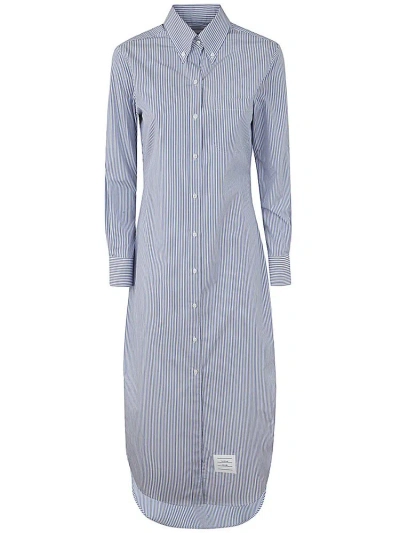 Thom Browne Buttoned Striped Maxi Shirt Dress In Blue