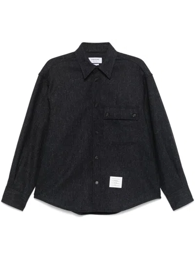 Thom Browne Button-front Shirt With Chest Flap Pocket And Pleat Detailing In Black