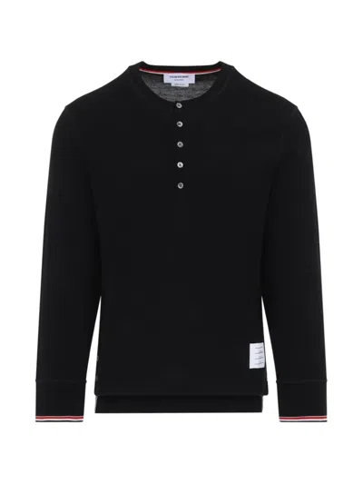Thom Browne Long Sleeve Henley Shirt Crew Neck Buttons In Multi