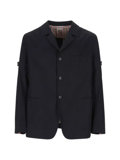Thom Browne Button-up Patch-pocket Blazer In Blue
