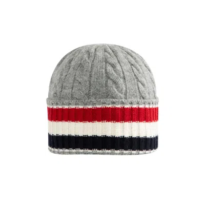 Pre-owned Thom Browne Cable And Rib Beanie In Merino Wool W/ Rwb Stripe 'light Grey' | Men's Size Onesize
