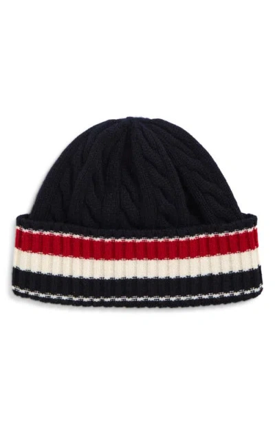 Thom Browne Cable & Rib Virgin Wool Beanie In Navy
