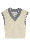 Thom Browne Cable Knit 4-bar Virgin Wool Sweater Vest In Off White