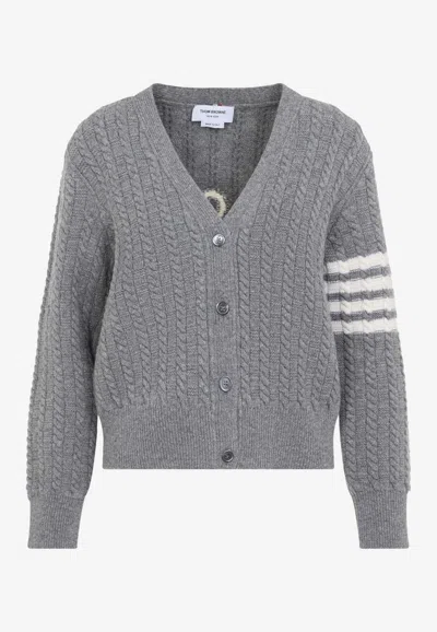Thom Browne Cable Knit Anchor Intarsia Knit Cardigan In Gray