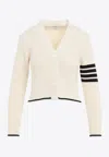 Thom Browne Stripe-detailing Cable-knit Cardigan In White