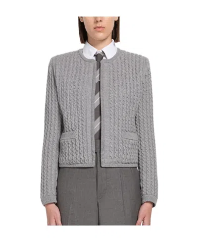 Thom Browne Cable Knit Open Front Cardigan In Animal Print