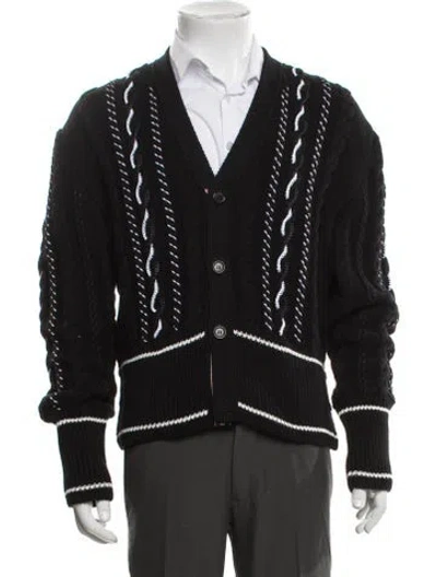 Pre-owned Thom Browne Cable Knit Patterned Cardigan In Black