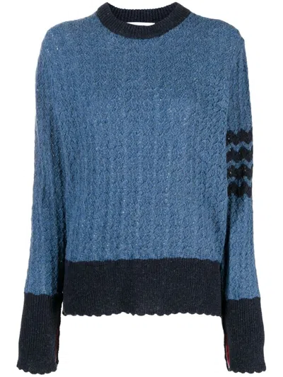 Thom Browne Cable-knit Pointelle Stitch Jumper In Blue