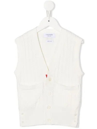 Thom Browne Cardigan Mit Zopfmuster In White