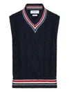 Thom Browne Navy Aran Cable Stitch Merino Wool Vest In Blue