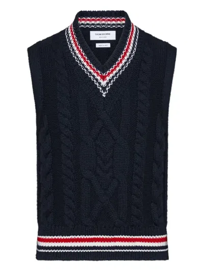 THOM BROWNE ARAN-KNIT CABLE-STITCH WOOL VEST