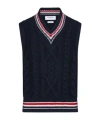 Thom Browne Navy Aran Cable Stitch Merino Wool Vest In Black