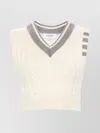 Thom Browne Classic Baby Cable Stitch Cropped V Neck Pullover