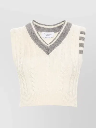 THOM BROWNE CABLE-KNIT VEST CONTRAST TRIM