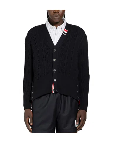 Thom Browne Cable-knit Virgin-wool Cardigan In Black