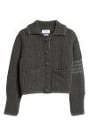 Thom Browne Cable Knit Virgin Wool Cardigan In Dark Grey