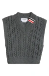 Thom Browne Cable Knit Virgin Wool Sweater Vest In Medium Grey