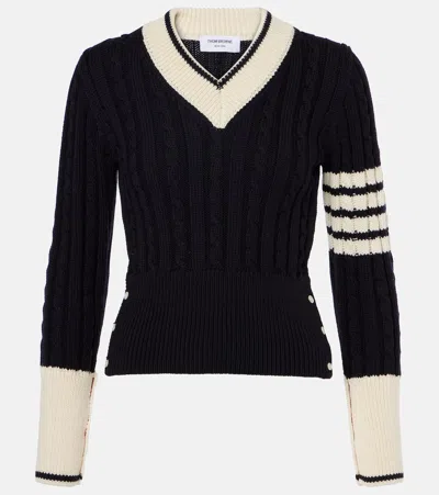 Thom Browne Cable-knit Wool Sweater In 415 Navy