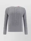THOM BROWNE CABLE-KNIT WOOL SWEATER SIDE SLITS