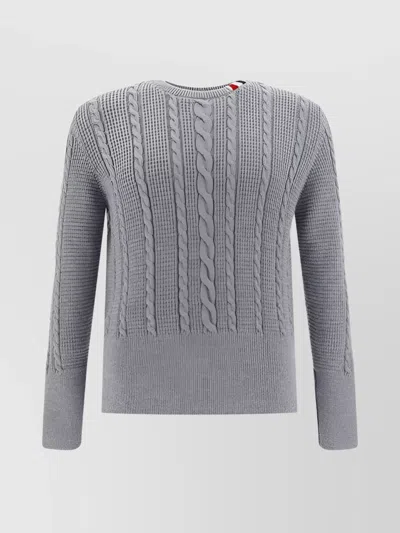 Thom Browne Cable-knit Wool Sweater Side Slits In Gray