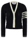 Thom Browne 4-bar Pointelle Cable Virgin Wool Cardigan In Black