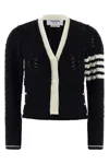 Thom Browne 4-bar Pointelle Cable Virgin Wool Cardigan In Black