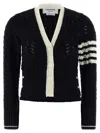 Thom Browne 4-bar Pointelle Cable Virgin Wool Cardigan In Blue